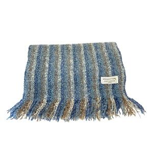 MUCROS MUCKROSS WEAVERS Unisex Blue & Brown Wool Blend Boucle Knit Fringed Scarf